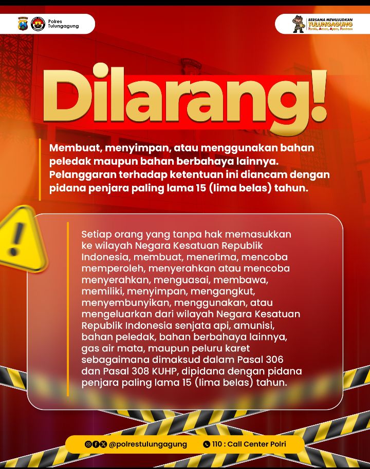“Polres Tulungagung Tegaskan Larangan Keras Terhadap Aktivitas Terkait Bahan Peledak”