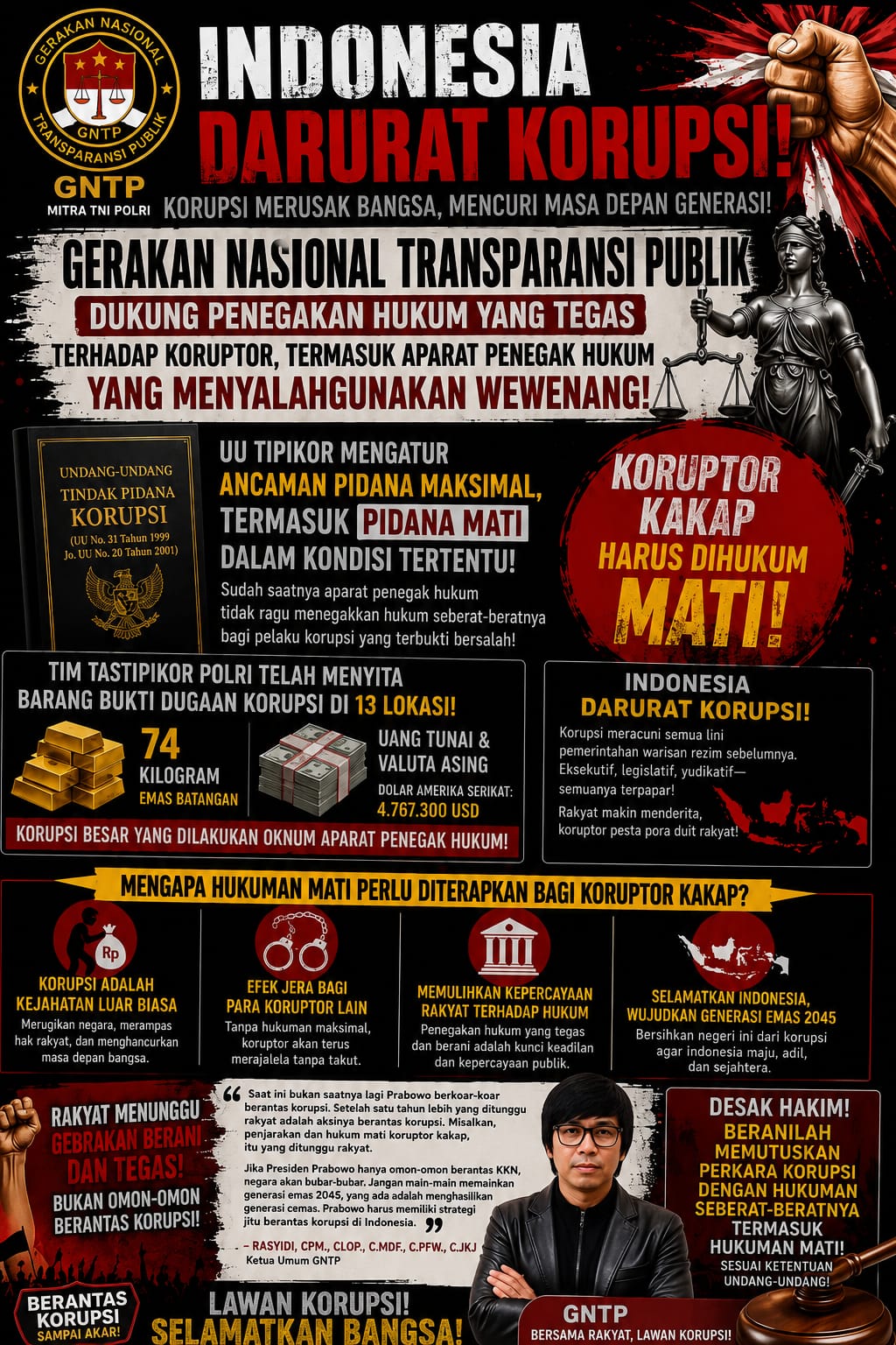 GNTP Tegaskan Dukungan terhadap Penegakan Hukum , Tegas, Profesional, dan Berkeadilan untuk Pemberantasan Korupsi di Indonesia