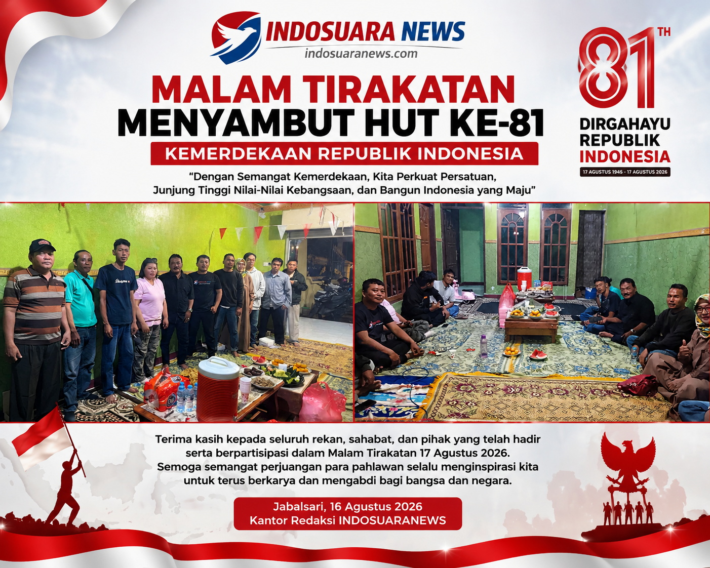 Malam Renungan dan Tirakatan Sambut HUT Kemerdekaan RI ke-81 Digelar di Kantor Redaksi Indosuaranews