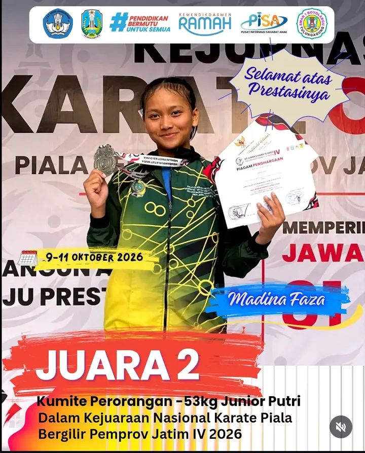 Bangga dan Berprestasi! Siswi SMAN 1 Boyolangu Raih Podium di Kejurnas Karate 2026